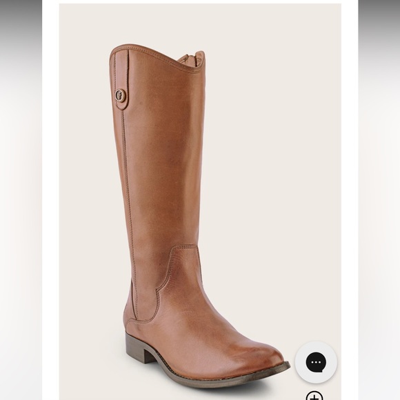 Frye Short Heeled cognac Melissa Boots- extended calf - Picture 5 of 10